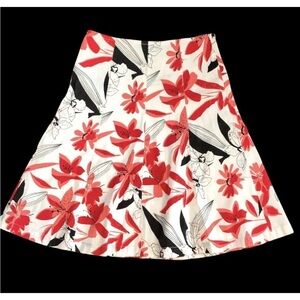 Claudia Richard Red and Black Floral A-Line Skirt